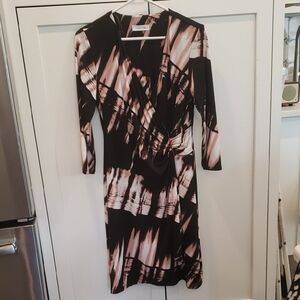 Calvin Klein Black and Cream Long Sleeve Dress